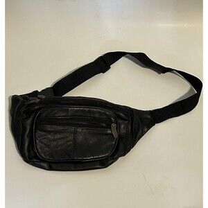Vintage Tinder Fanny Pack Black Leather Waist Belt Bag Pockets Festival Ready
